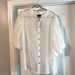 NWT City Chic ivory sheer blouse with puff sleeves and “diamond” buttons